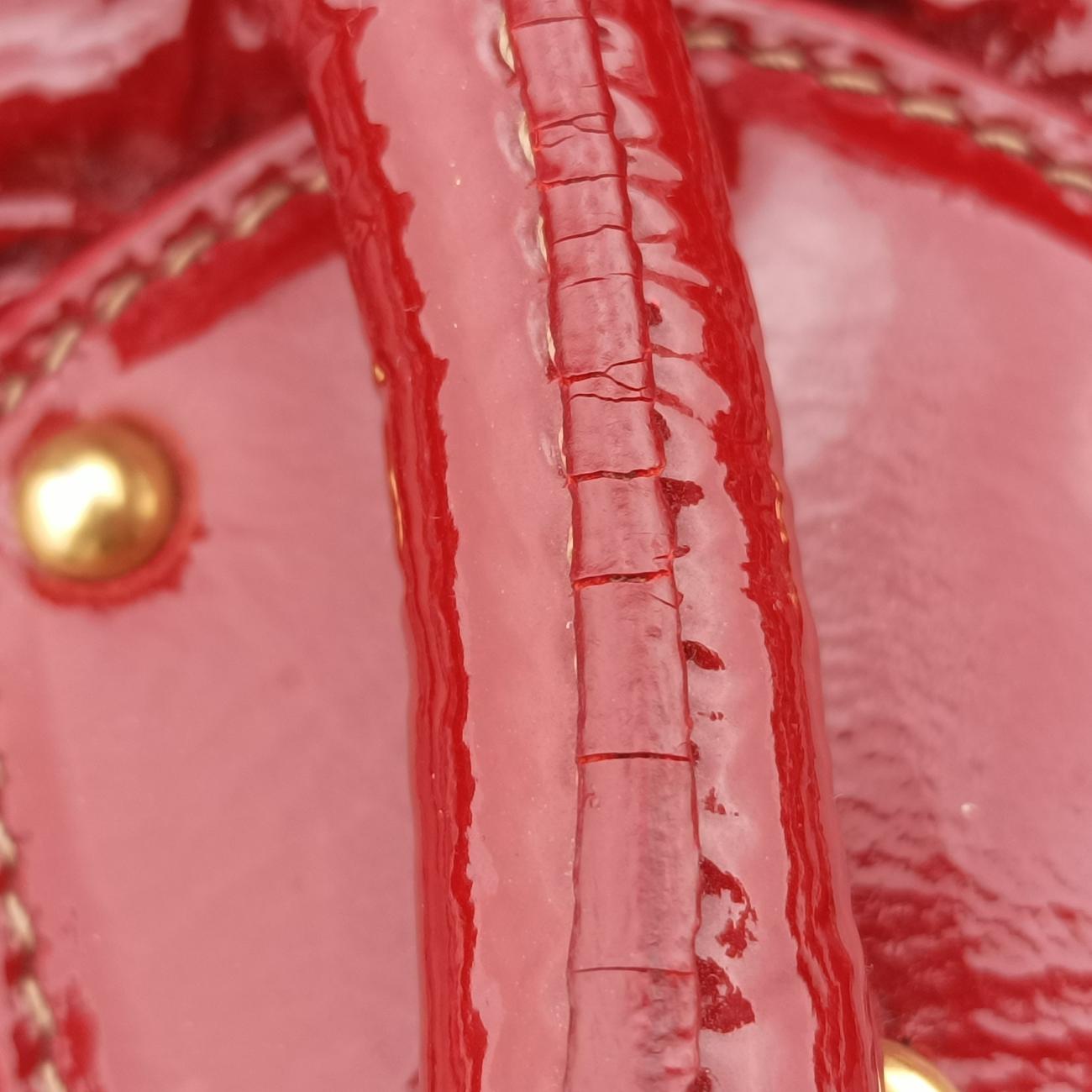 Quilted Dome SatchelRedPatent117キルティングドームレッドパテント117