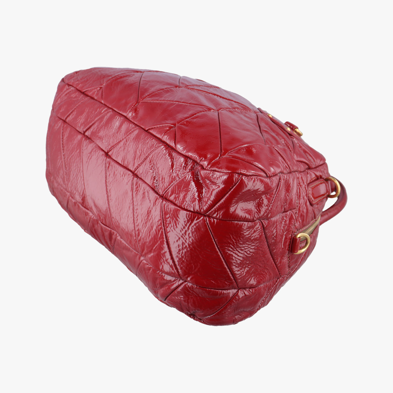 Quilted Dome SatchelRedPatent117キルティングドームレッドパテント117