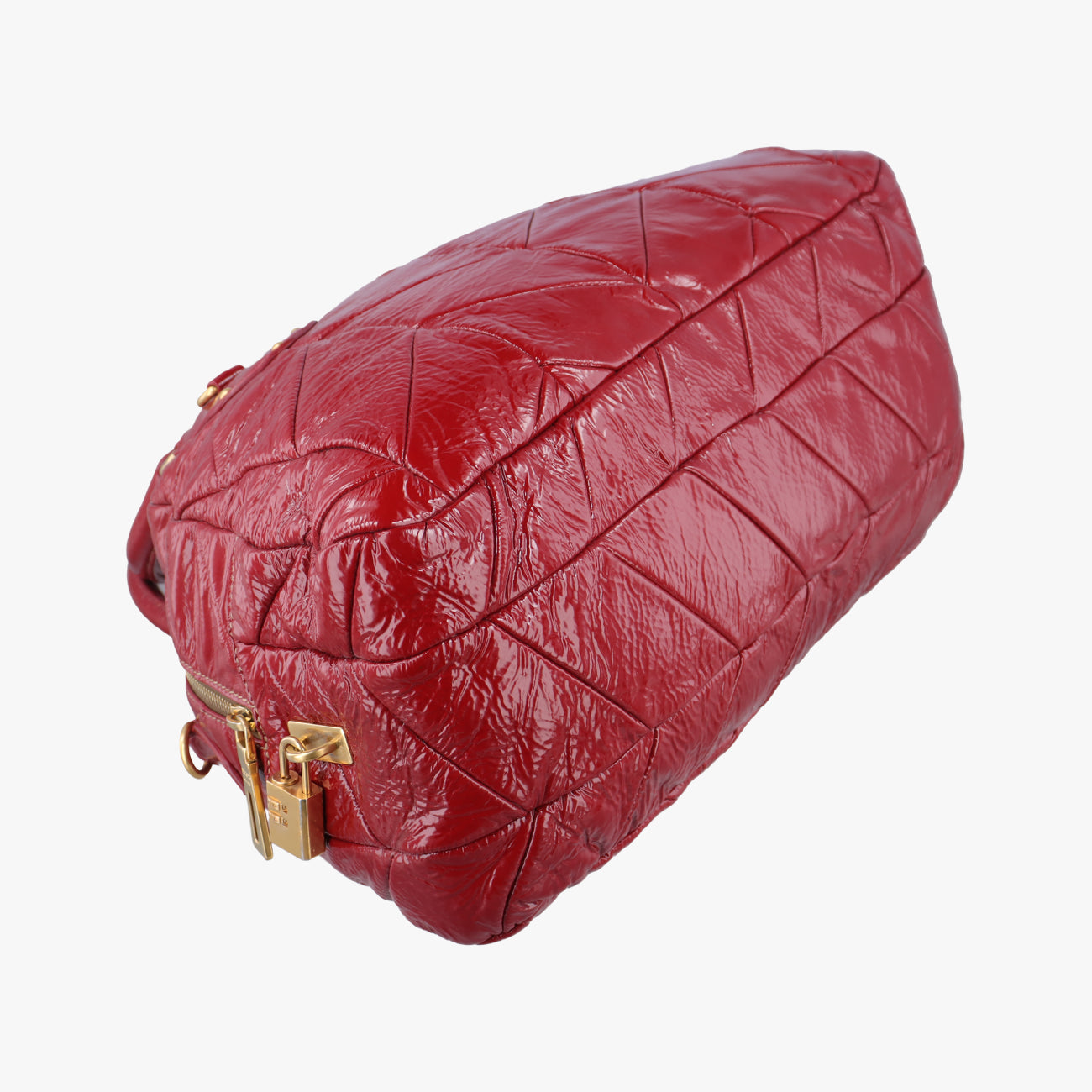 Quilted Dome SatchelRedPatent117キルティングドームレッドパテント117