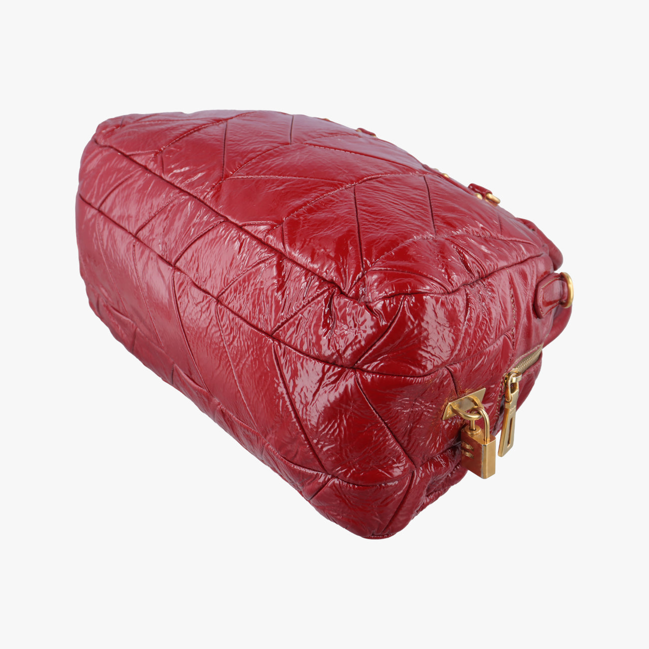 Quilted Dome SatchelRedPatent117キルティングドームレッドパテント117