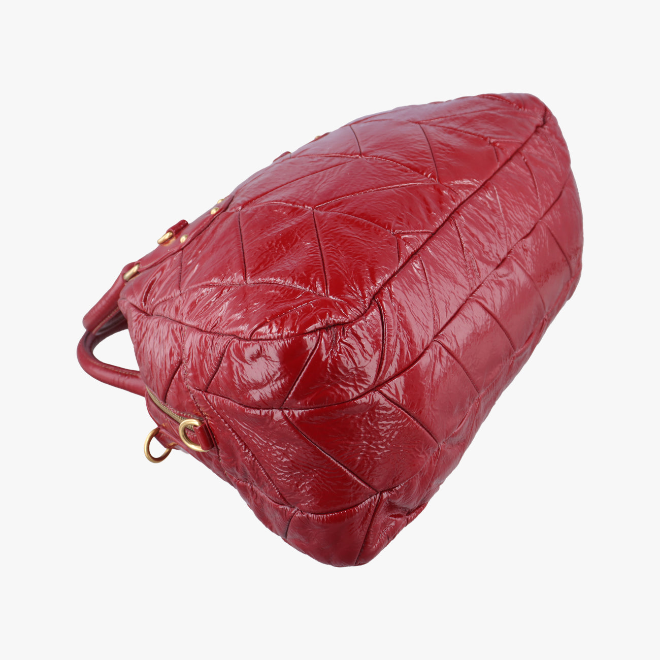 Quilted Dome SatchelRedPatent117キルティングドームレッドパテント117