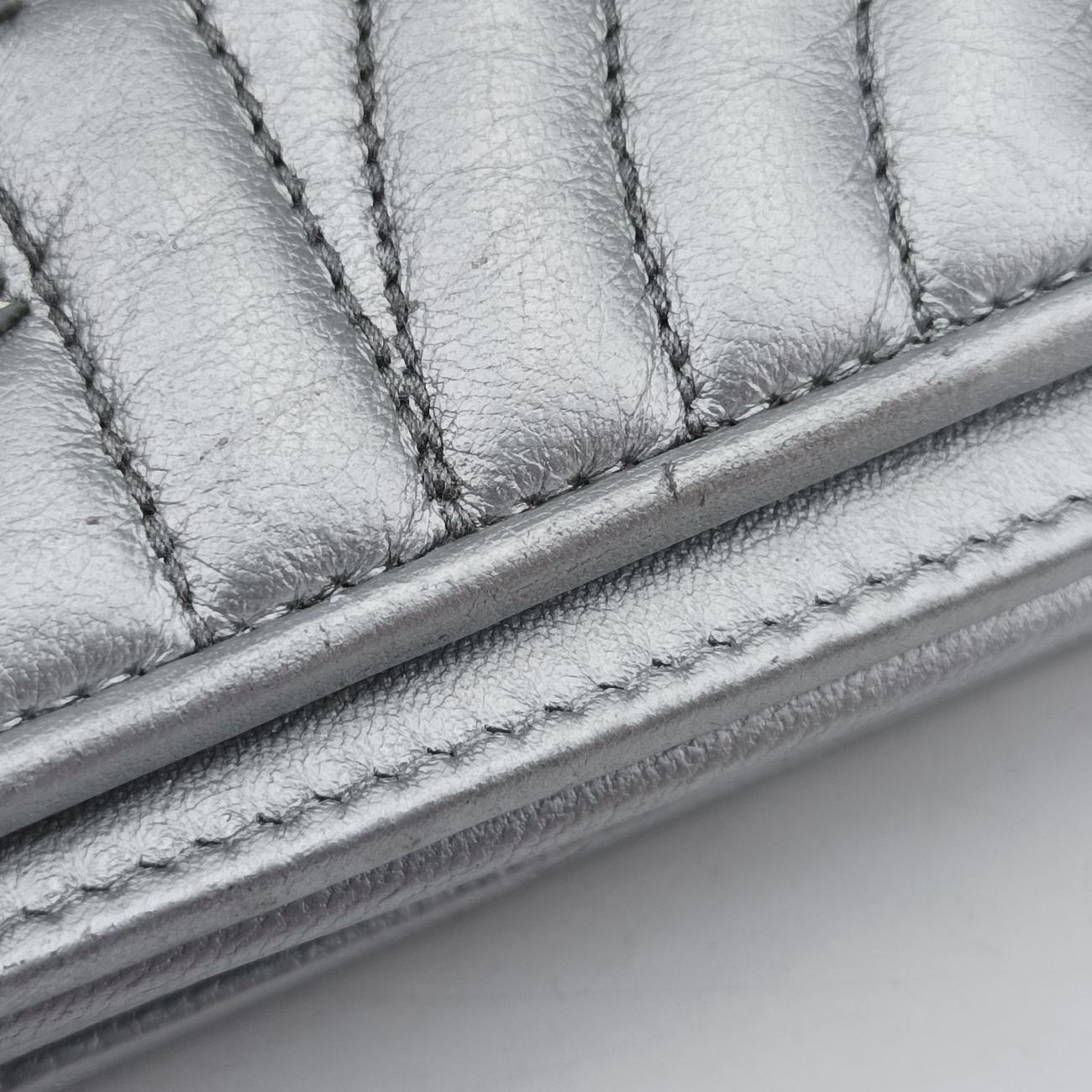 Metallic Nappa Stitching Diagramme ChainSilverlambskin62 Dメタリックナッパステッチダイアグラムチェーンシルバーラムスキン62 D