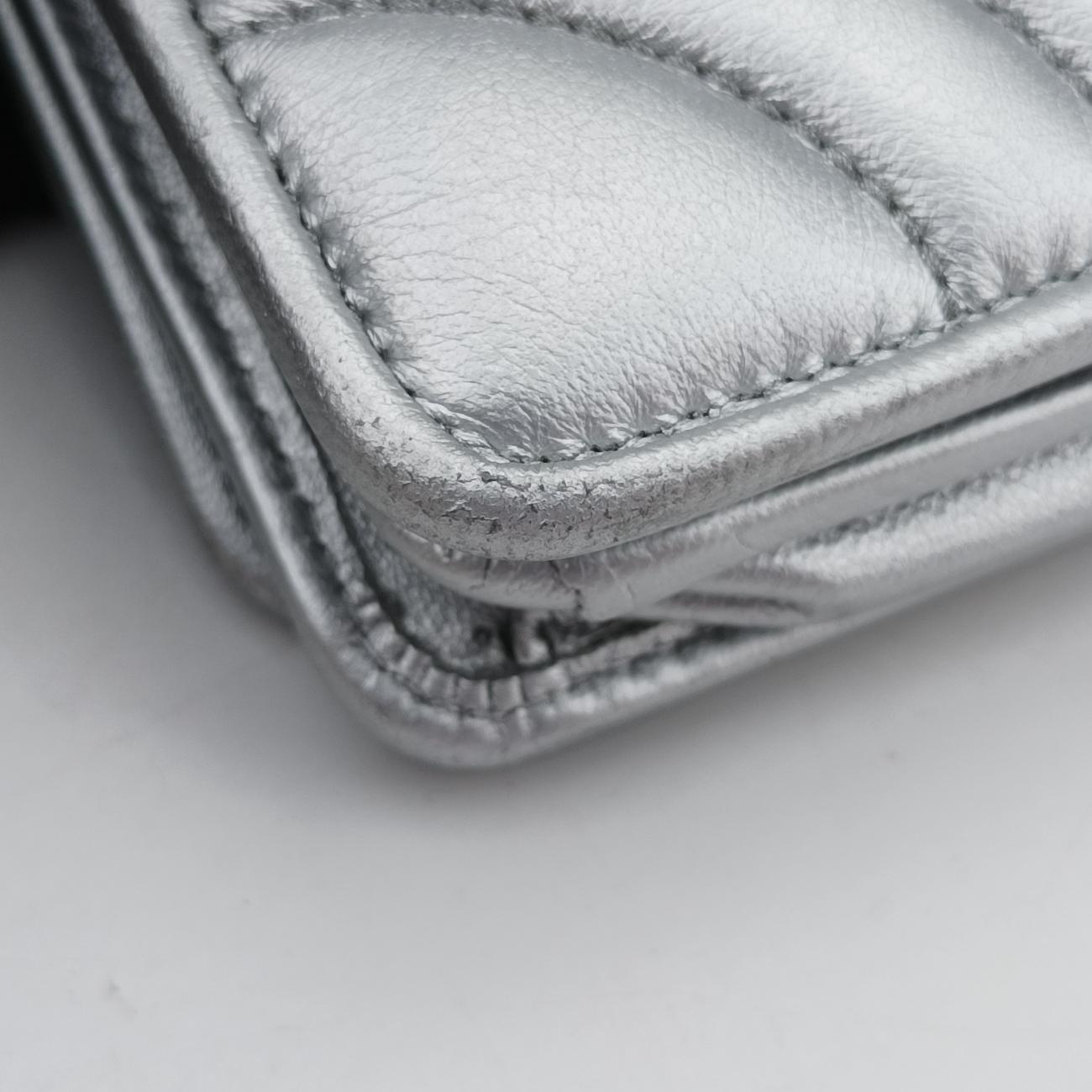 Metallic Nappa Stitching Diagramme ChainSilverlambskin62 Dメタリックナッパステッチダイアグラムチェーンシルバーラムスキン62 D