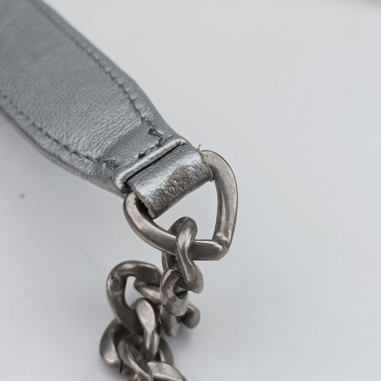 Metallic Nappa Stitching Diagramme ChainSilverlambskin62 Dメタリックナッパステッチダイアグラムチェーンシルバーラムスキン62 D