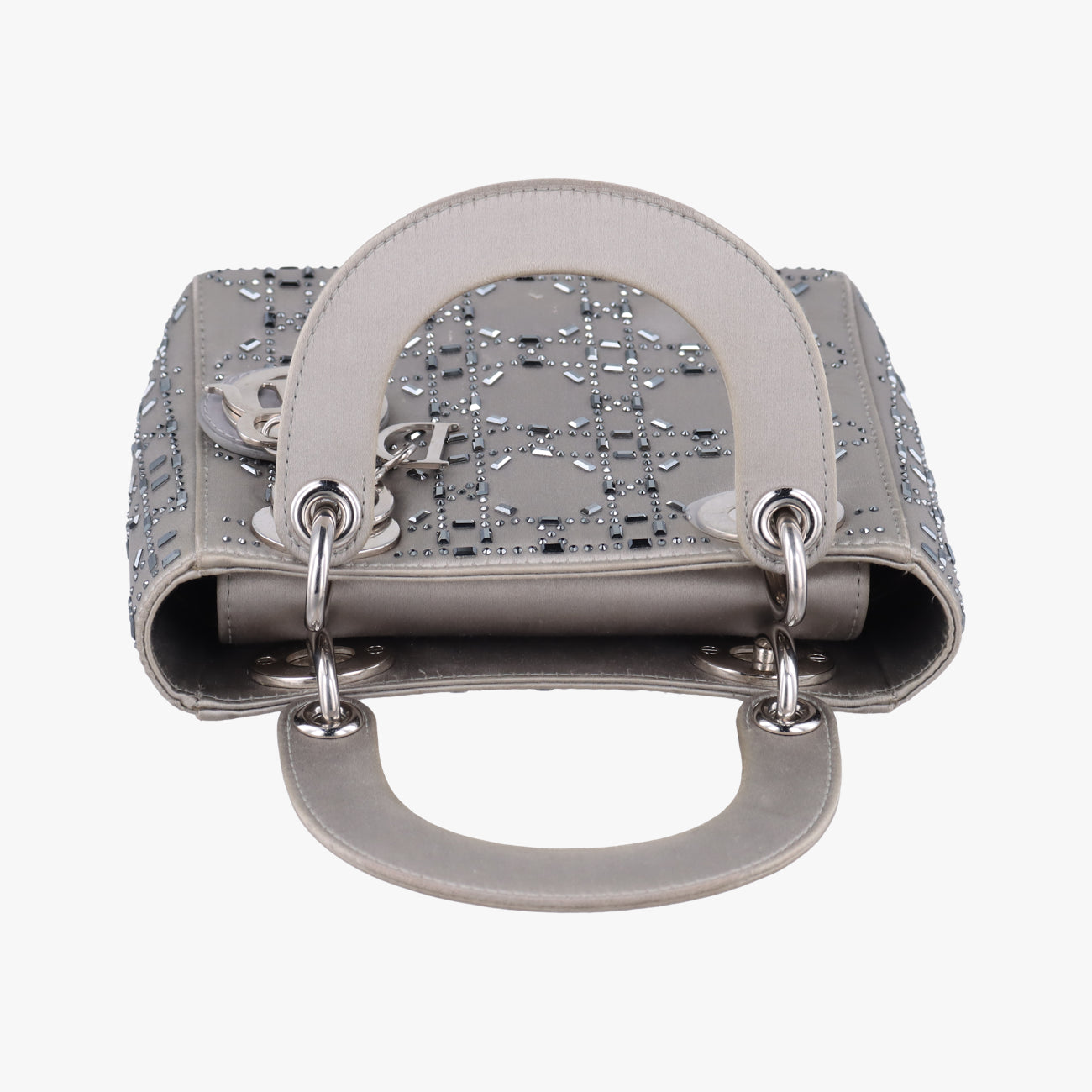 Satin Crystal Cannage Mini Lady DiorSilversatin11-MA-0179サテンクリスタル カナージュ ミニ レディ ディオールシルバーサテン11-MA-0179