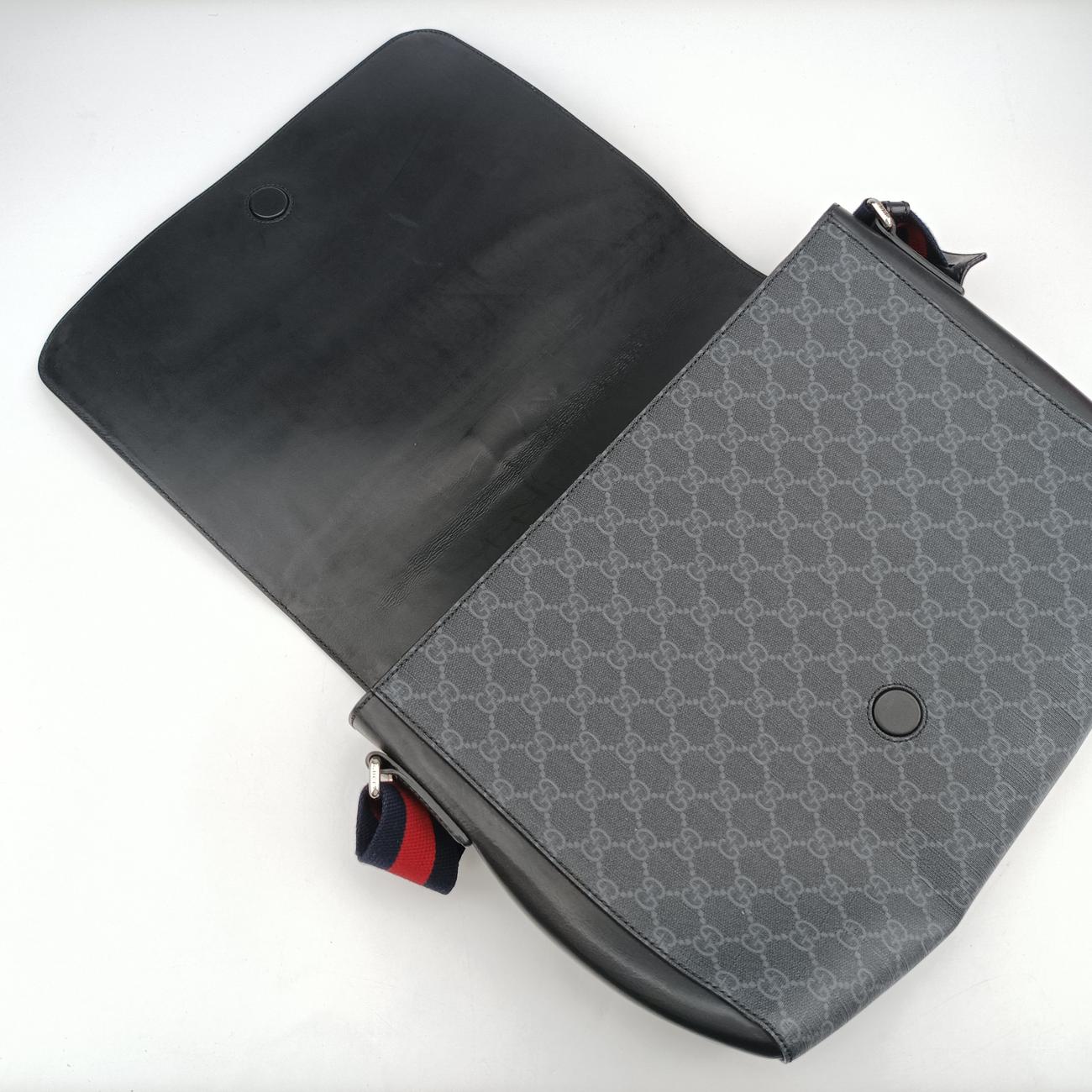 Web GG Supreme MessengerBlackPVC coated canvas474138E021687843ウェブ GG スプリームメッセンジャーブラックPVCコーティングキャンバス474138E021687843