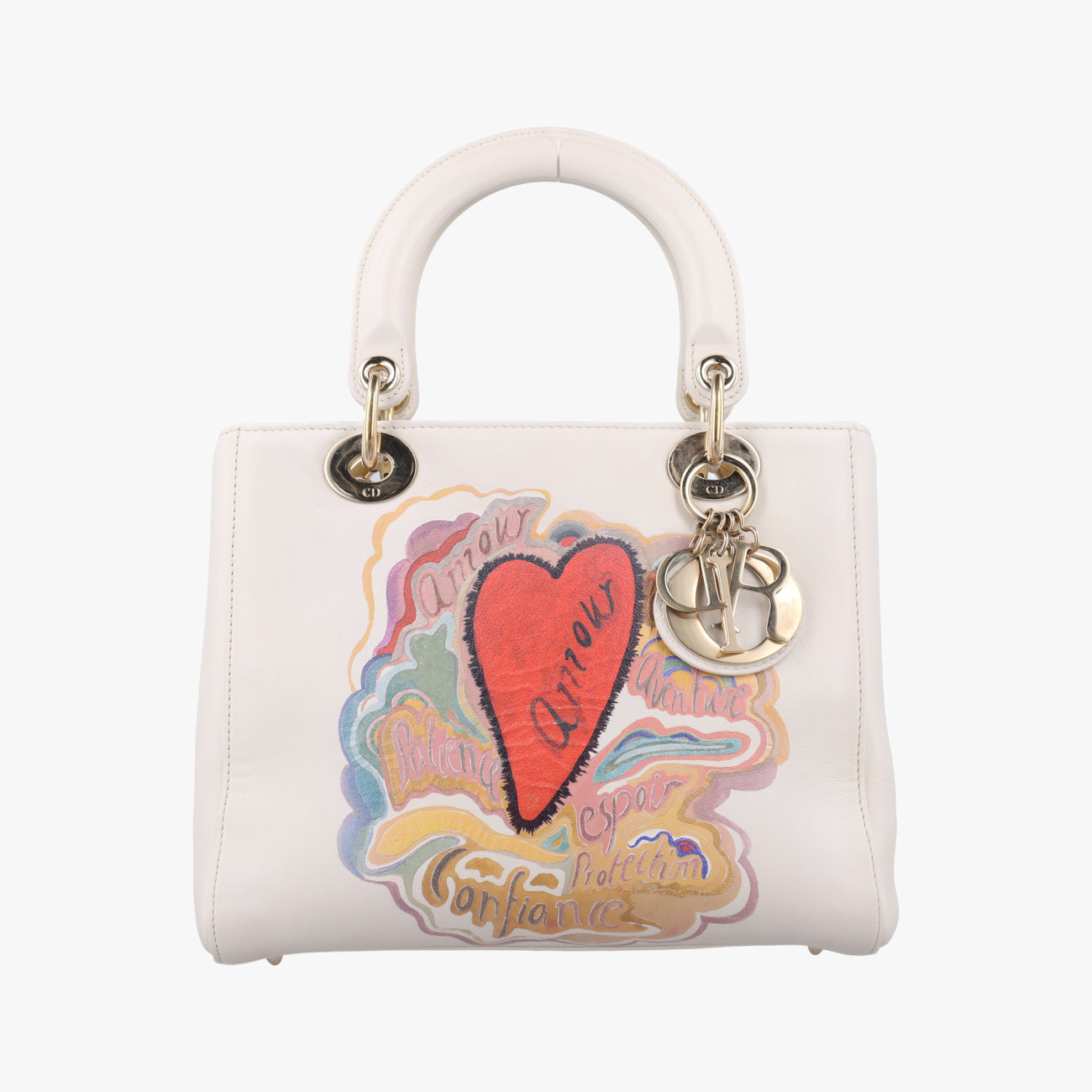 Lady Dior MiniWhite x MulticolorLeather17-BO-0168レディディオールミニホワイト×マルチカラーレザー17-BO-0168