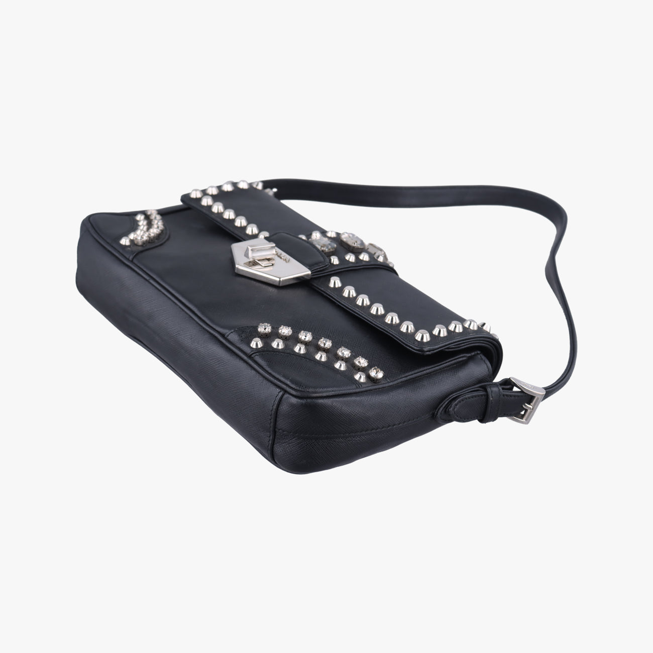 bijou stud stoneBlackSAFFIANO Leather180 8ビジュー スタッズ ストーンブラックサフィアーノレザー180 8
