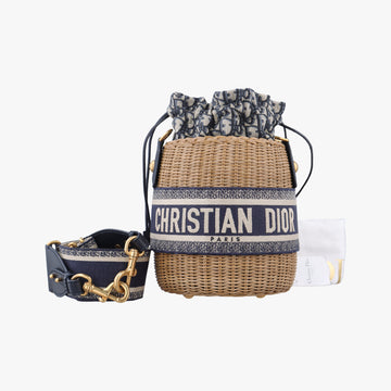 Wicker BasketNavy x Grey x BeigeNatural wicker x Dior oblique jacquard63-MA-1200ウィッカー バケットネイビー×グレー×ベージュナチュラルウィッカー×ディオール オブリーク ジャカード63-MA-1200