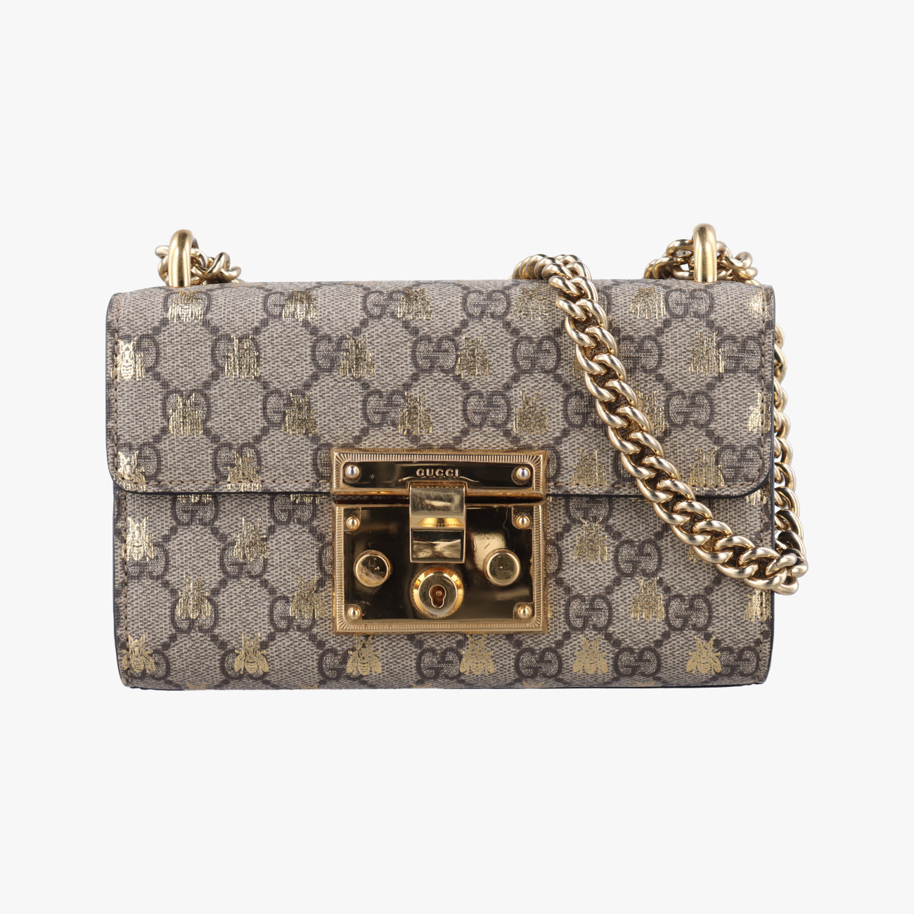 PadlockBeige x GoldenPVC coated canvas409487G029807862パドロックベージュ×ゴールドPVCコーティングキャンバス409487G029807862
