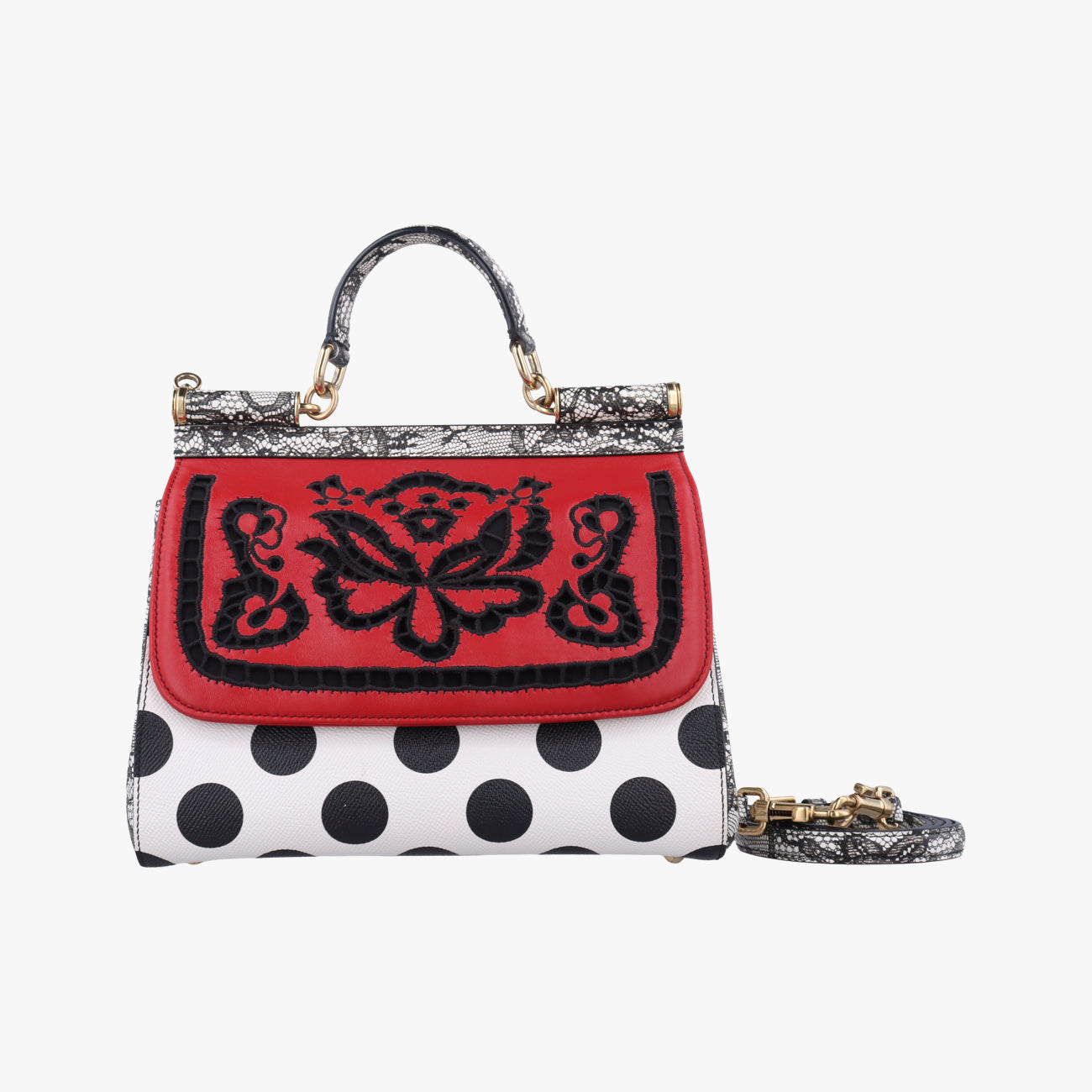 Polka Dot Medium Miss SicilyWhite x Red x BlackLeather40ポルカドットミディアムミスシシリーホワイト x レッド×ブラックレザー40