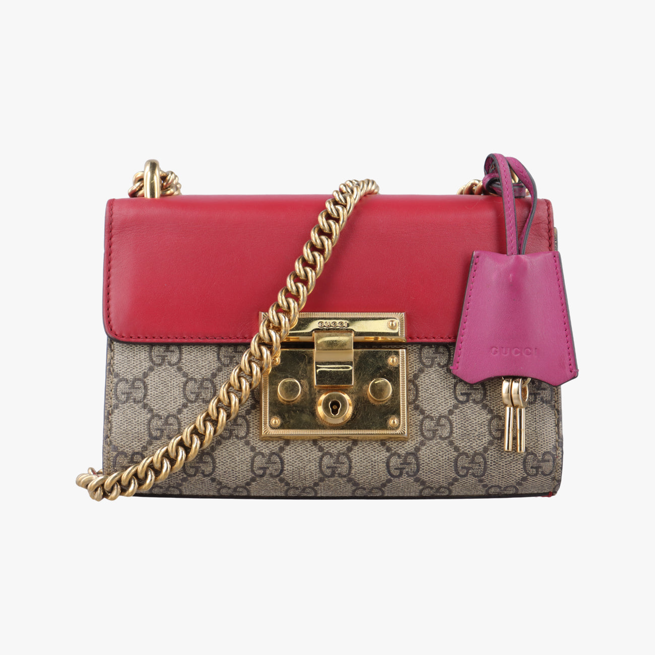 Padlockbeige×red×pinkPVC coated canvas×Leather409487I019024928パドロックベージュ×レッド×ピンクPVCコーティングキャンバス×レザー409487I019024928