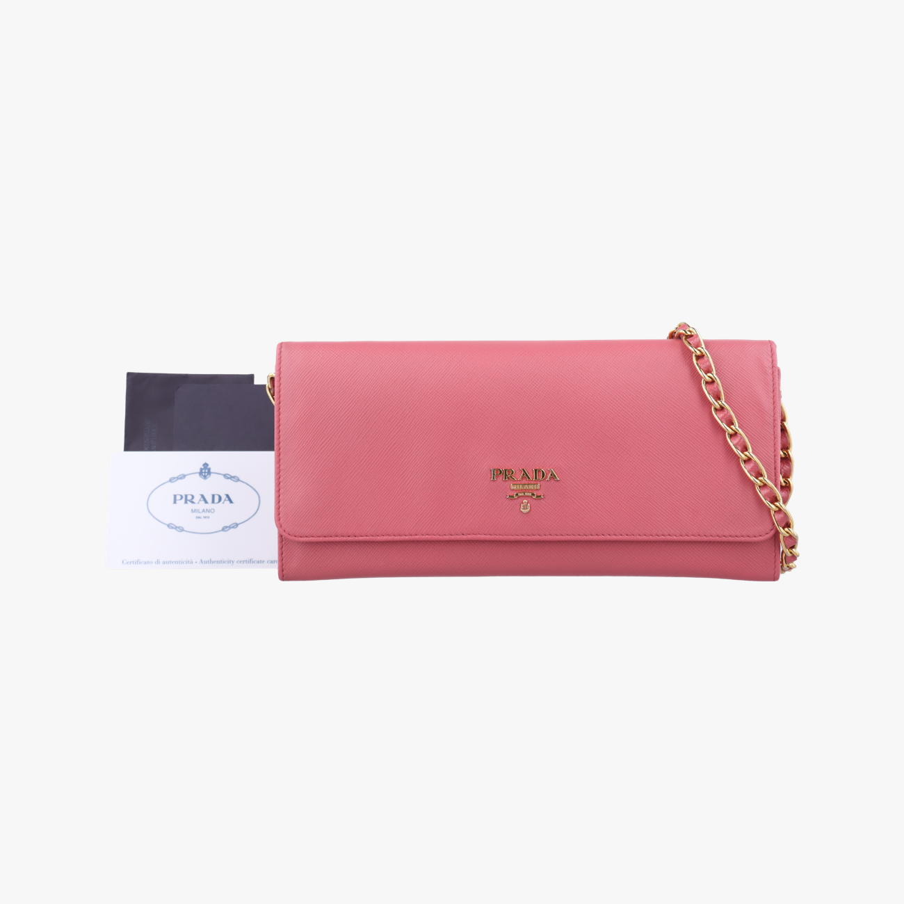 Metal Wallet on Chain Cornflower ClutchPinkSaffiano leather1MT290221メタル ウォレット オン チェーン コーンフラワー クラッチピンクサフィアーノレザー1MT290221