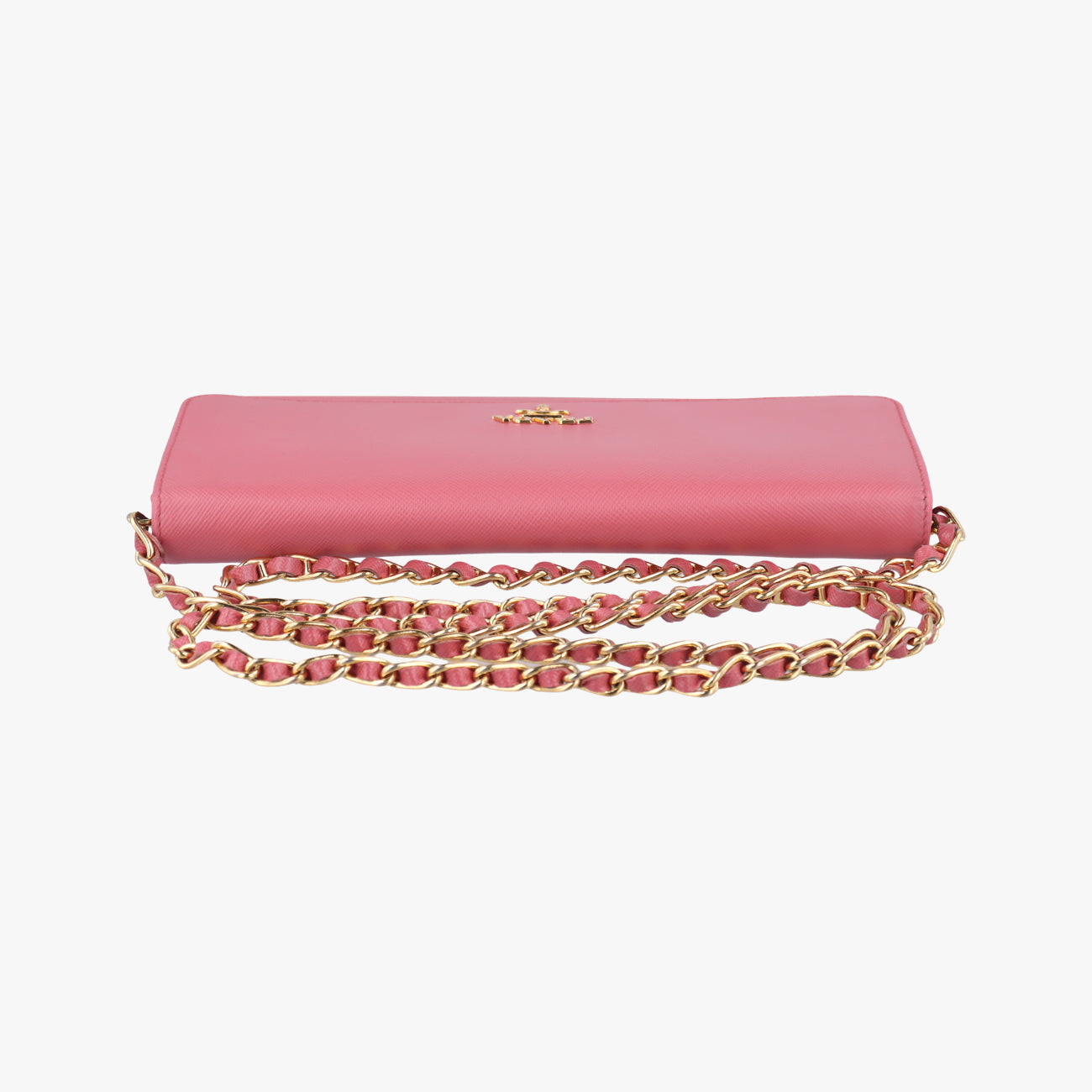 Metal Wallet on Chain Cornflower ClutchPinkSaffiano leather1MT290221メタル ウォレット オン チェーン コーンフラワー クラッチピンクサフィアーノレザー1MT290221