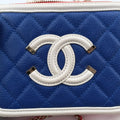 Filigree Vanity CaseBlue x Red x WhiteCaviar SkinA9334227036458CCフィリグリー バニティ ケース トップ ハンドルブルー×レッド×ホワイトキャビアスキンA9334227036458