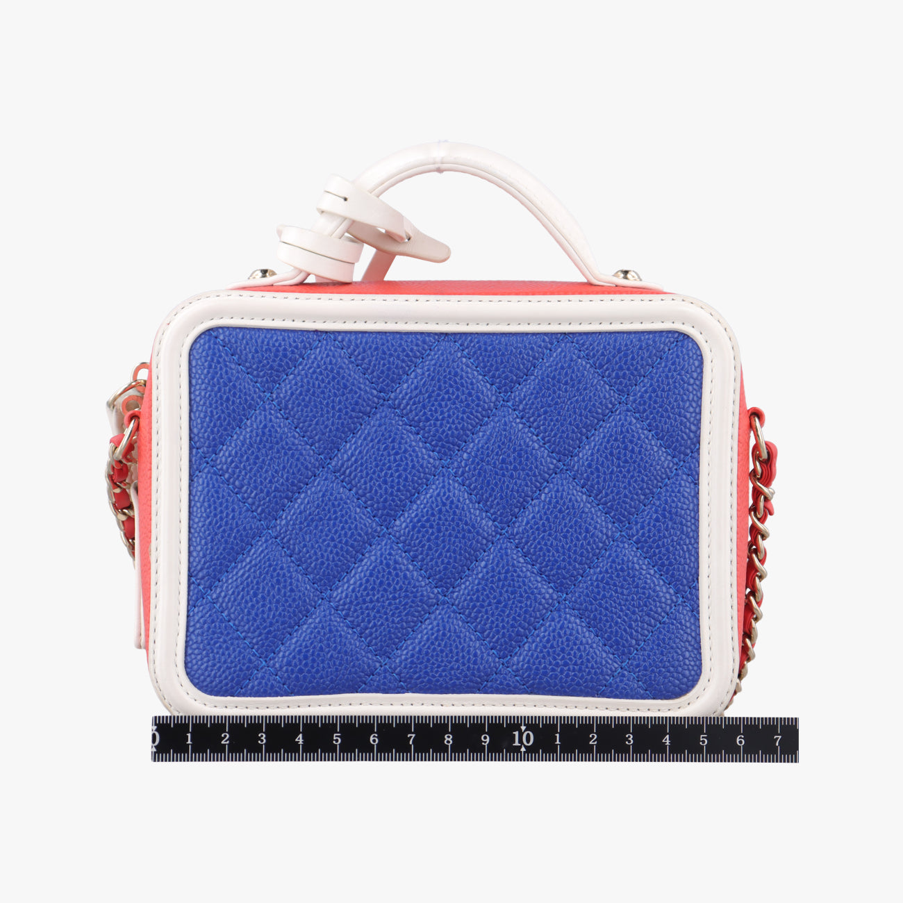 Filigree Vanity CaseBlue x Red x WhiteCaviar SkinA9334227036458CCフィリグリー バニティ ケース トップ ハンドルブルー×レッド×ホワイトキャビアスキンA9334227036458