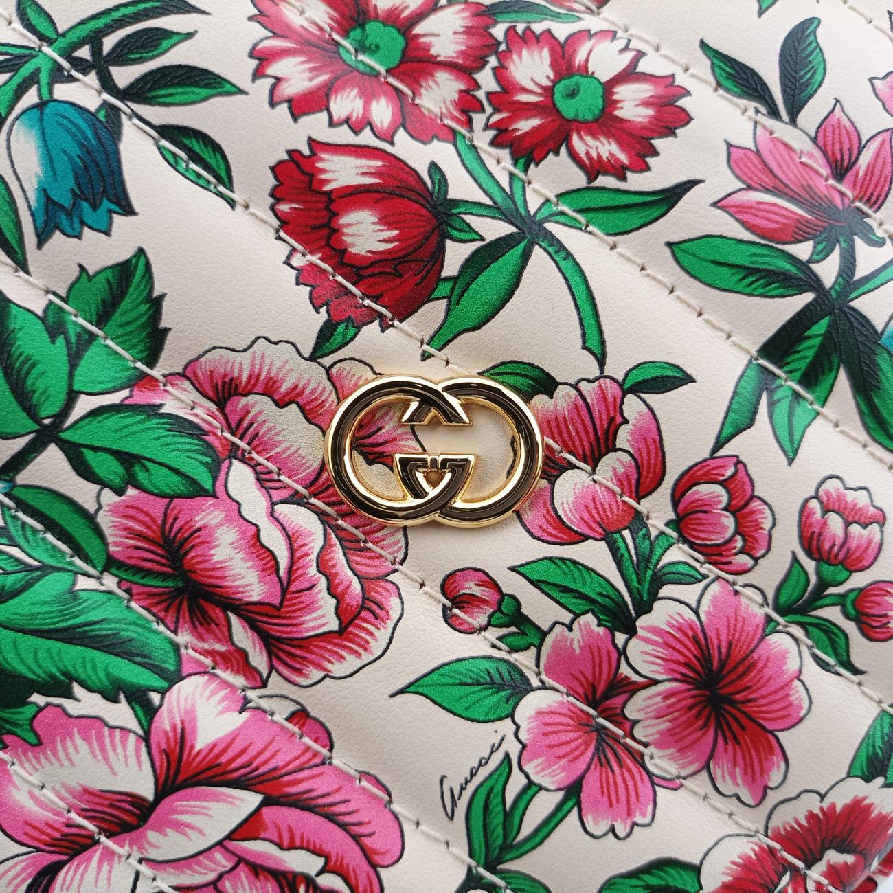 GG Marmont Flower Print HeartMulticolourLeather740355C040806063GGマーモント フラワー プリント ハートマルチカラーレザー740355C040806063