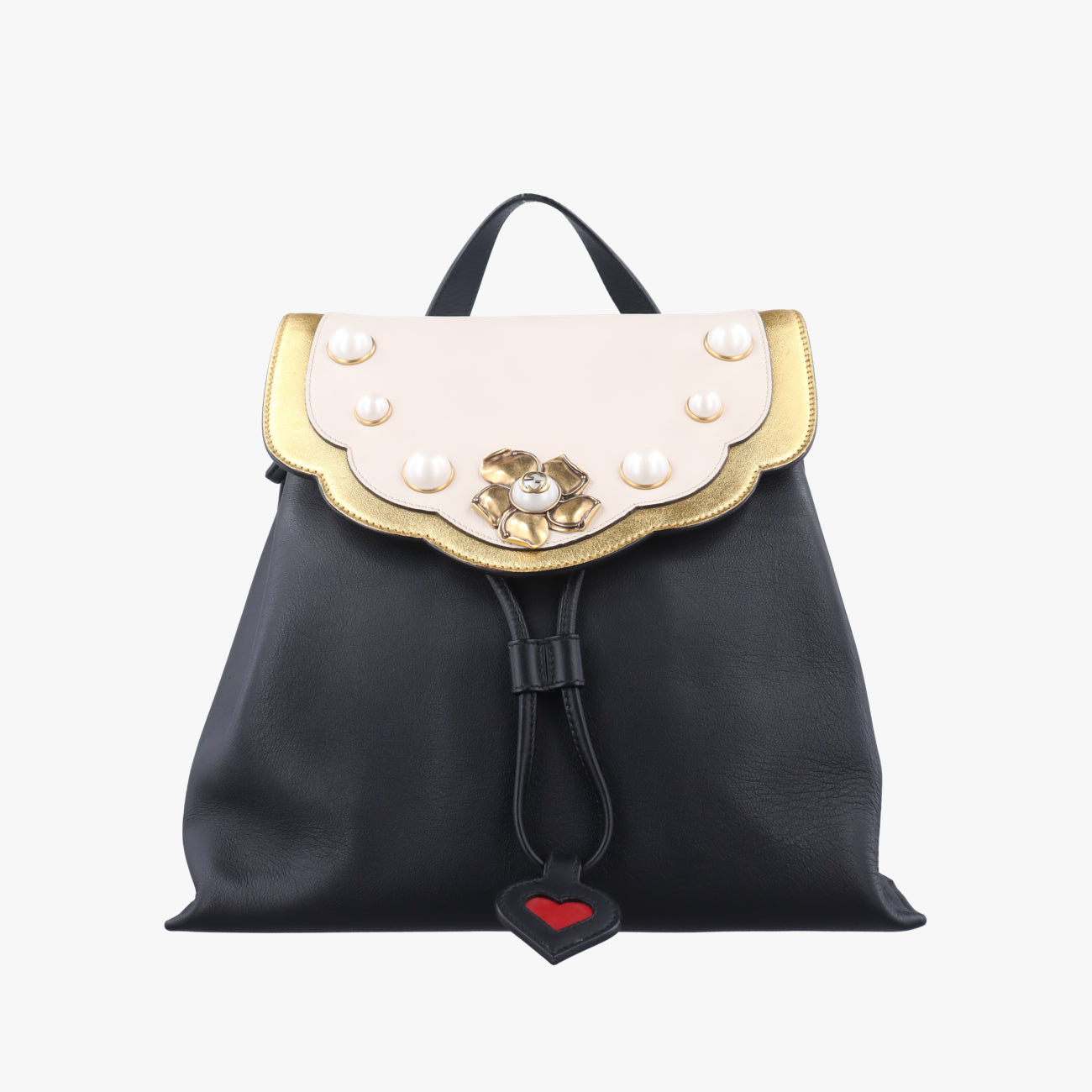Peony Pearl StuddedBlack×whiteLeather432270A020373192ピオニー パール フラワー ハートブラック×ホワイトレザー432270A020373192