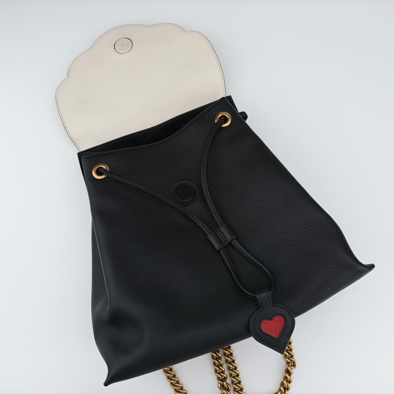 Peony Pearl StuddedBlack×whiteLeather432270A020373192ピオニー パール フラワー ハートブラック×ホワイトレザー432270A020373192