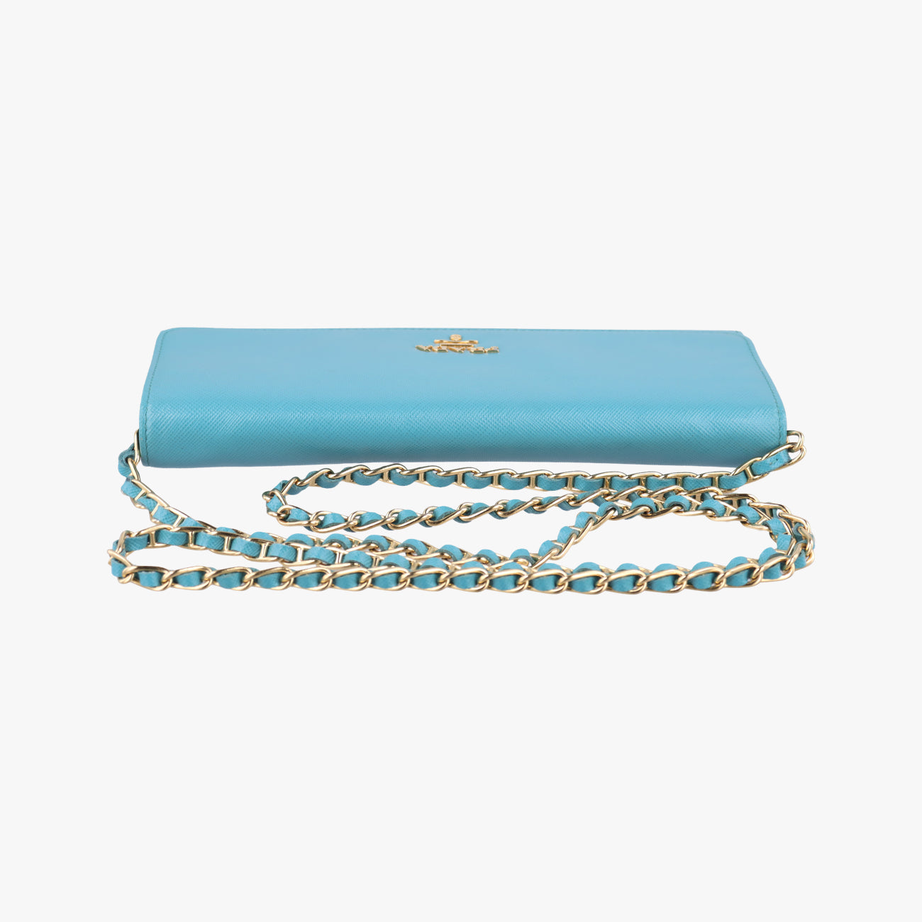 Metal Wallet on Chain Cornflower ClutchBlueSaffiano Leather1MT290181メタル ウォレット オン チェーン コーンフラワー クラッチブルーサフィアーノレザー1MT290181