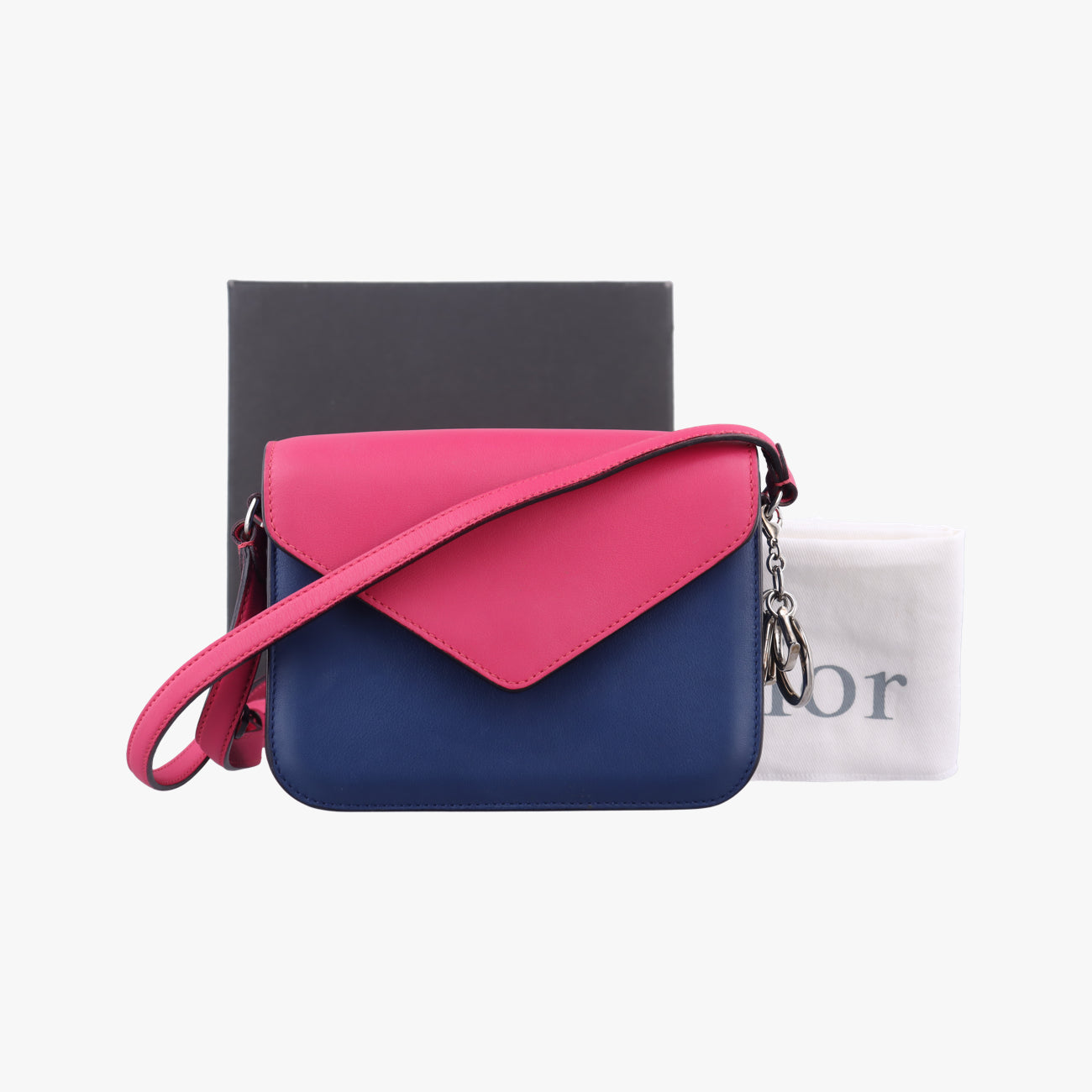 Diorissimo Promenade Envelope PouchPink x NavyLeather28-MA-0135ディオリッシモ プロムナード エンベロープポーチピンク×ネイビーレザー28-MA-0135