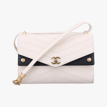 Chevron Quilted  SmallWhite x BlackLeather27211298シェブロンキルティングスモールホワイト×ブラックレザー27211298