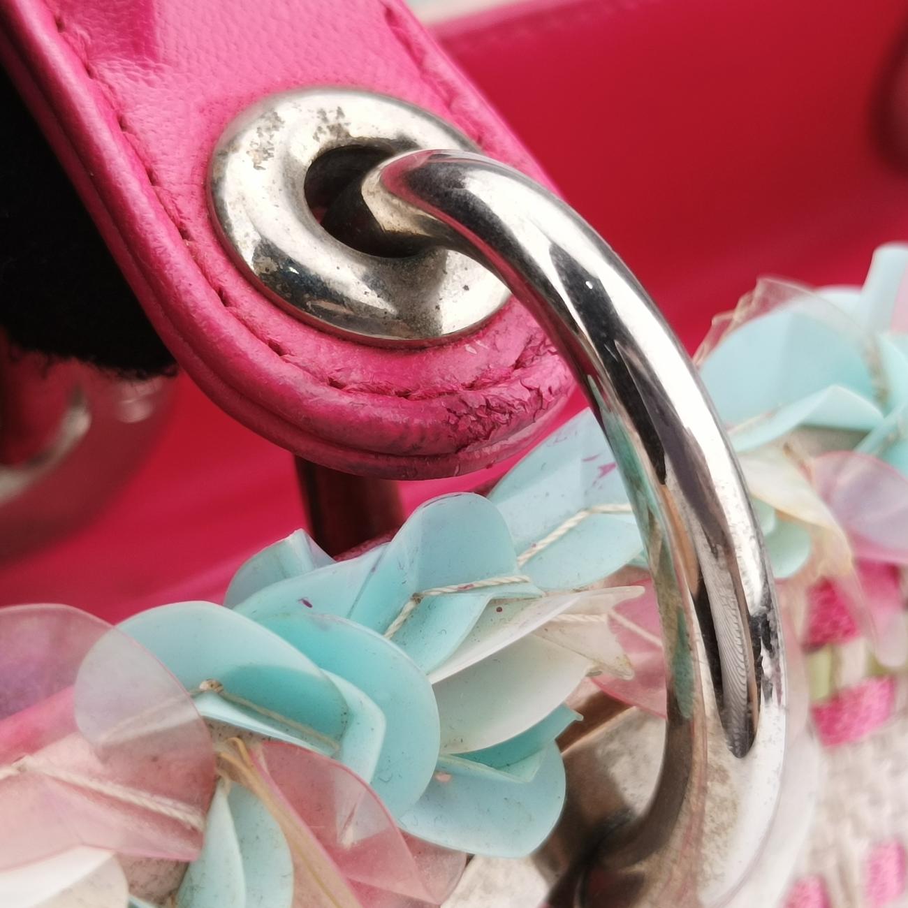 Medium Tweed Sequin Lady DiorPink×BlueCanvas x Leather02-MA-1123ミディアムツイード スパンコール レディ ディオールピンク×ブルーキャンバス×レザー02-MA-1123