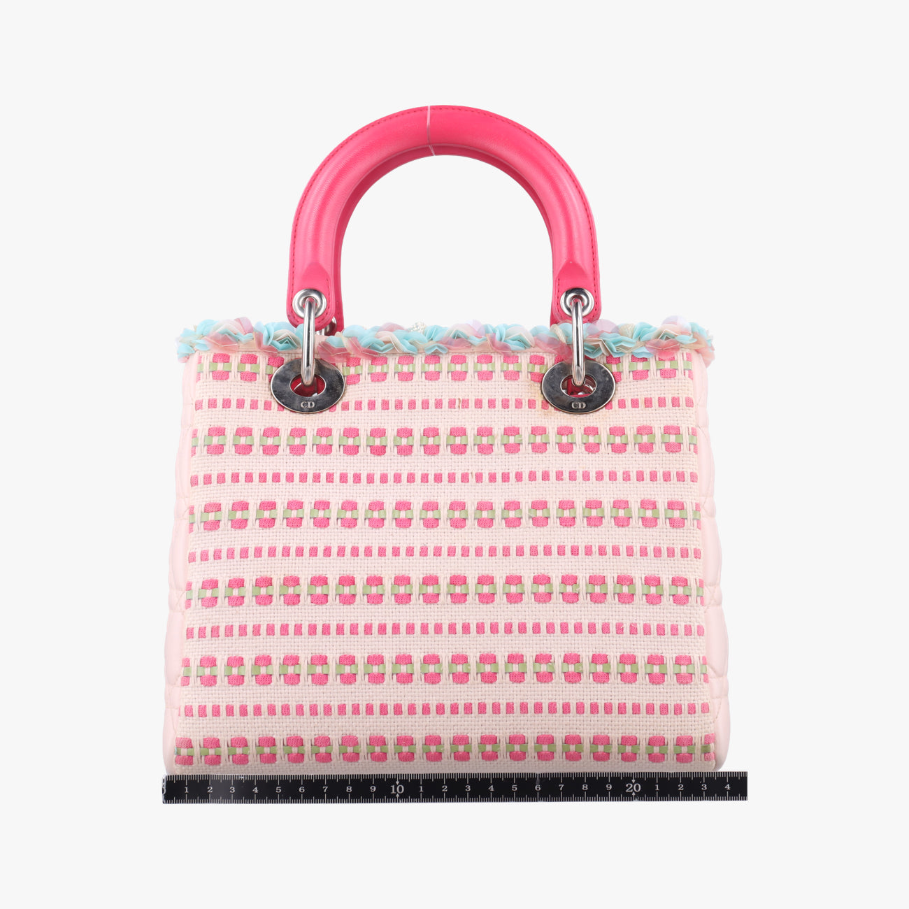 Medium Tweed Sequin Lady DiorPink×BlueCanvas x Leather02-MA-1123ミディアムツイード スパンコール レディ ディオールピンク×ブルーキャンバス×レザー02-MA-1123