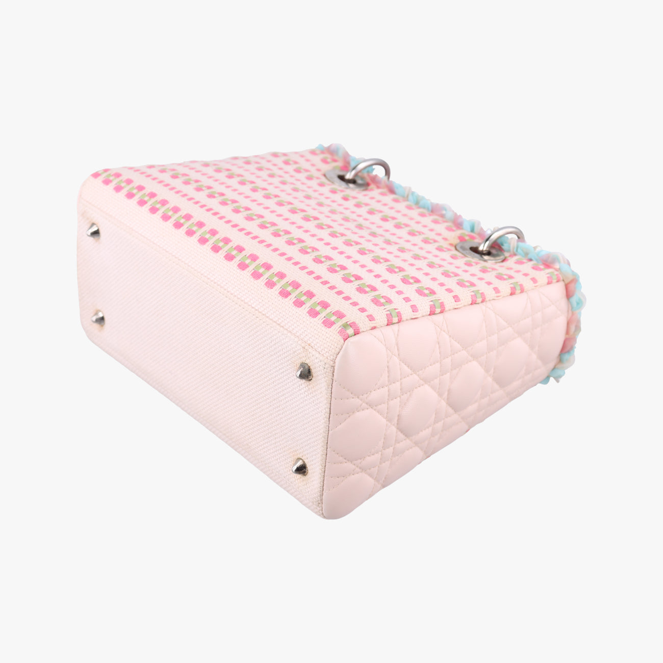 Medium Tweed Sequin Lady DiorPink×BlueCanvas x Leather02-MA-1123ミディアムツイード スパンコール レディ ディオールピンク×ブルーキャンバス×レザー02-MA-1123