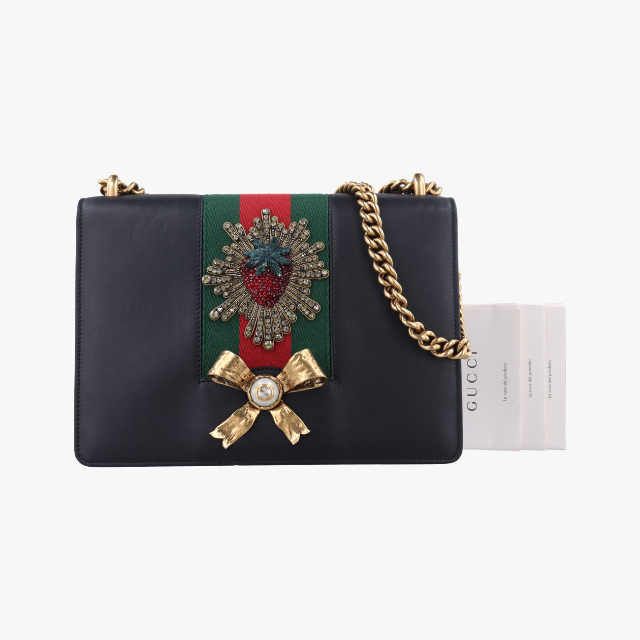 Strawberry Bijou Ribbon SherryBlack x MulticolorLeather432280D020324641ストロベリー ビジュー リボン シェリーブラックｘマルチカラーレザー432280D020324641