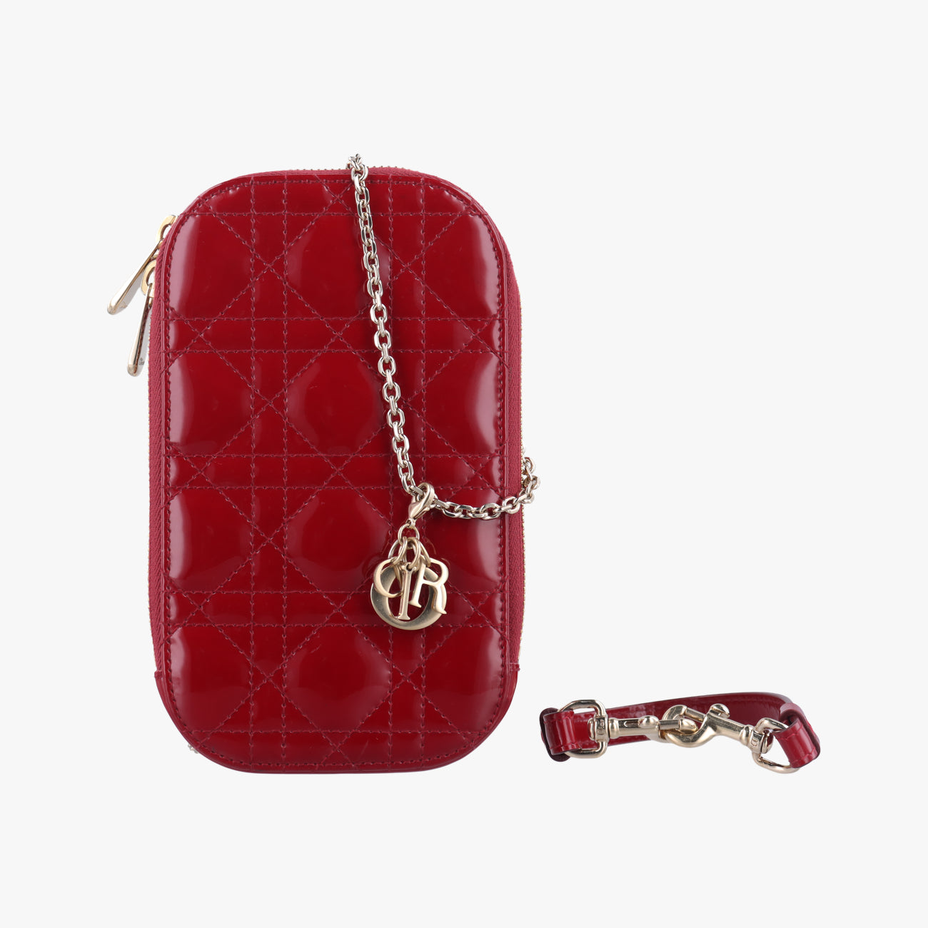 Lady Dior Cannage Phone HolderRedPatent56-MA-0261レディ ディオール カナージュ フォン ホルダーレッドパテント56-MA-0261
