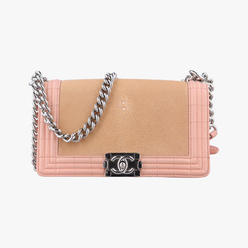 Galuchat Stingray Medium Boy FlapPink×BeigeLeatherA6706416404982ガルーシャ スティングレイ ミディアム ボーイ フラップピンク×ベージュレザーA6706416404982