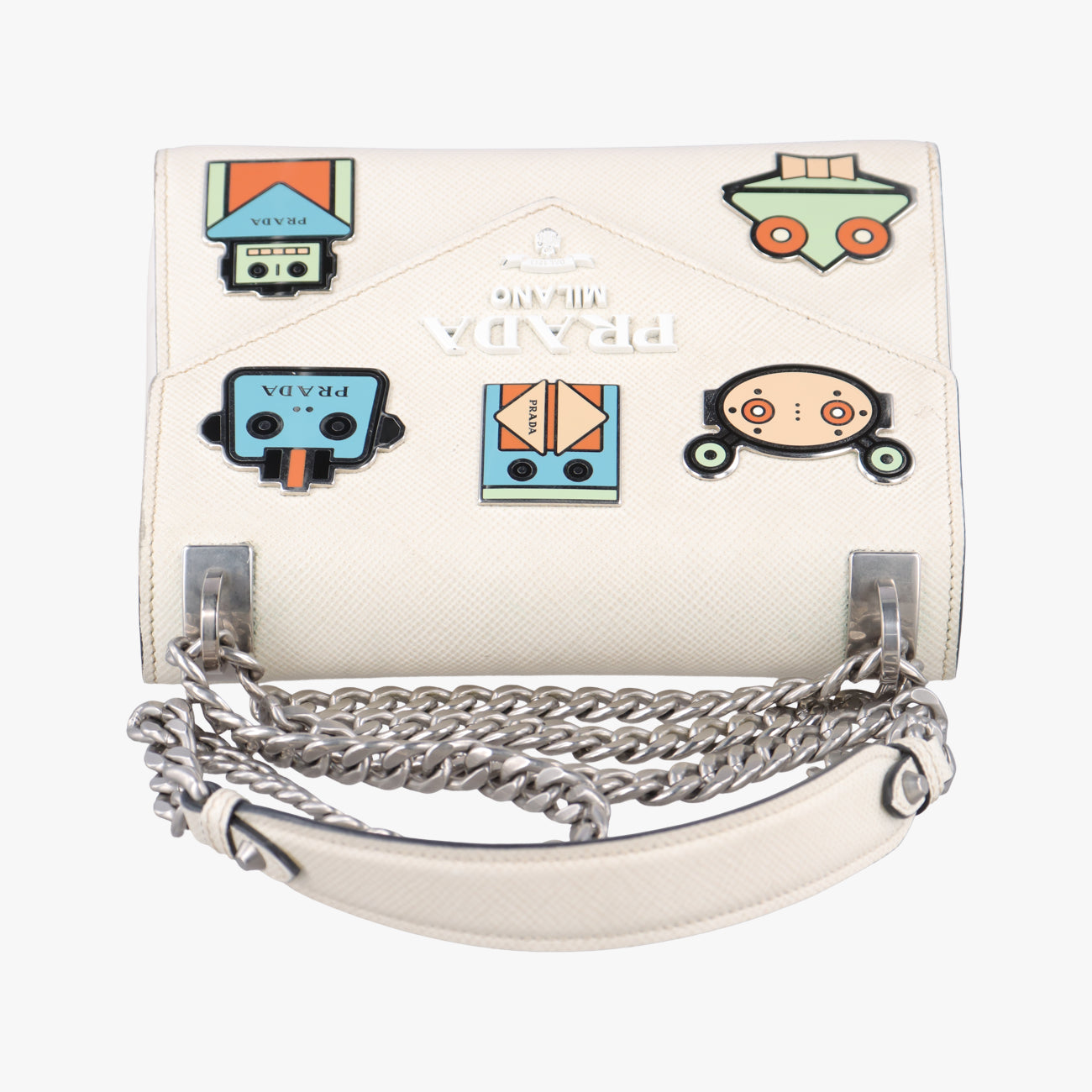 Monochrome Robot White SAFFIANO Leather 1BD127 7/Dモノクローム ロボット ホワイト サフィアーノレザー 1BD127 7/D