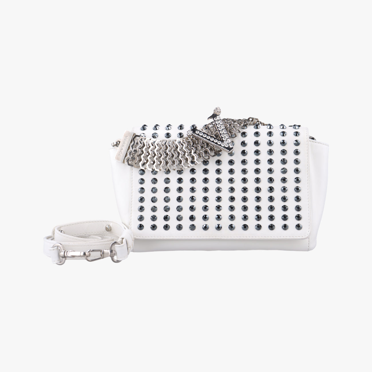 Studded Crystal Chain White Leather スタッズクリスタルチェーン ホワイト レザー 