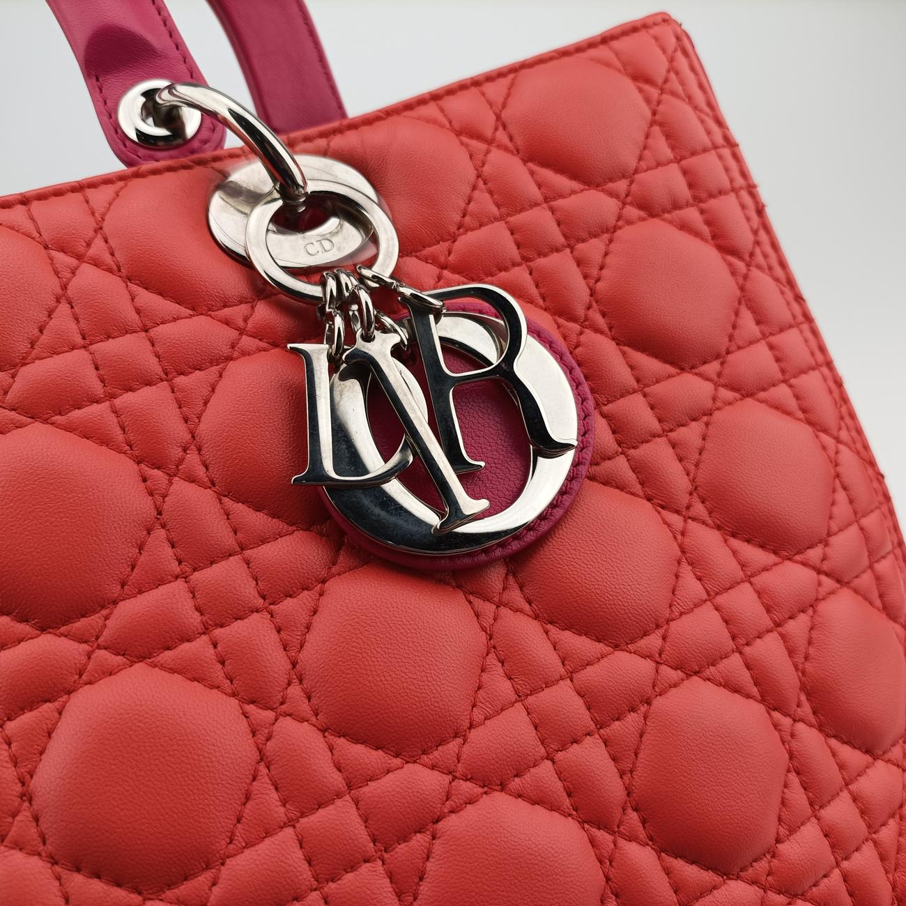 Lady Dior Orange×Pink lambskin 15-BO-0133レディディオール オレンジ×ピンク ラムスキン 15-BO-0133