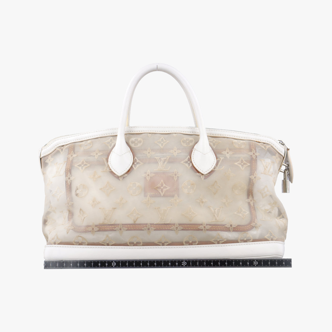 Transparence Lockit East West white Ikat nylon canvas× leather M40701 FO0142トランスペアレンス ロックイット イーストウエスト ホワイト イカットナイロンキャンバス×レザー M40701 FO0142