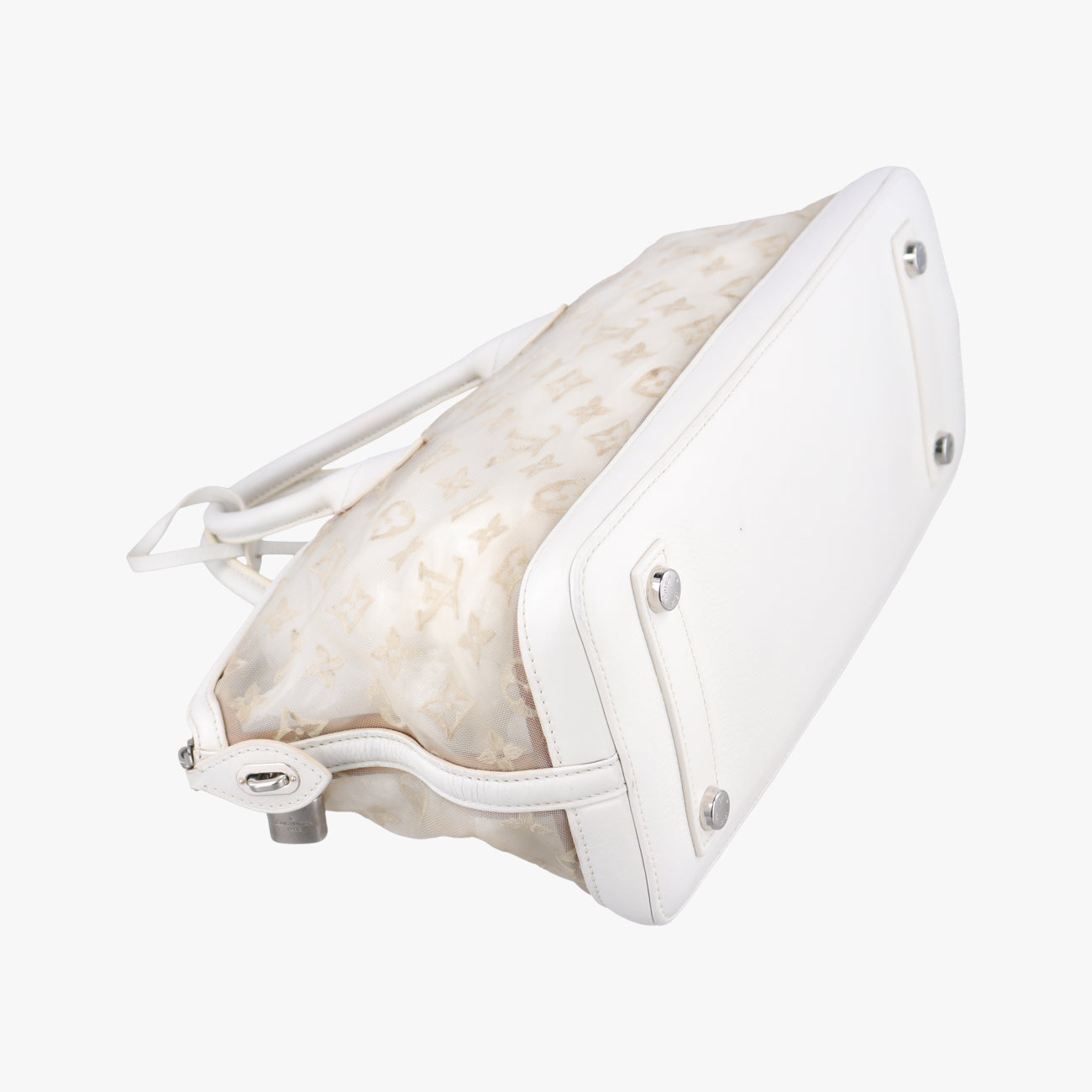 Transparence Lockit East West white Ikat nylon canvas× leather M40701 FO0142トランスペアレンス ロックイット イーストウエスト ホワイト イカットナイロンキャンバス×レザー M40701 FO0142