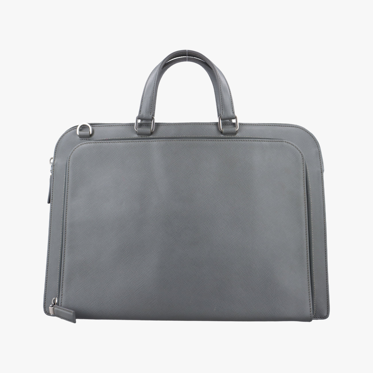 Triangle Logo Plate Grey Saffiano Leather 49三角 ロゴ プレート グレー サフィアーノレザー 49