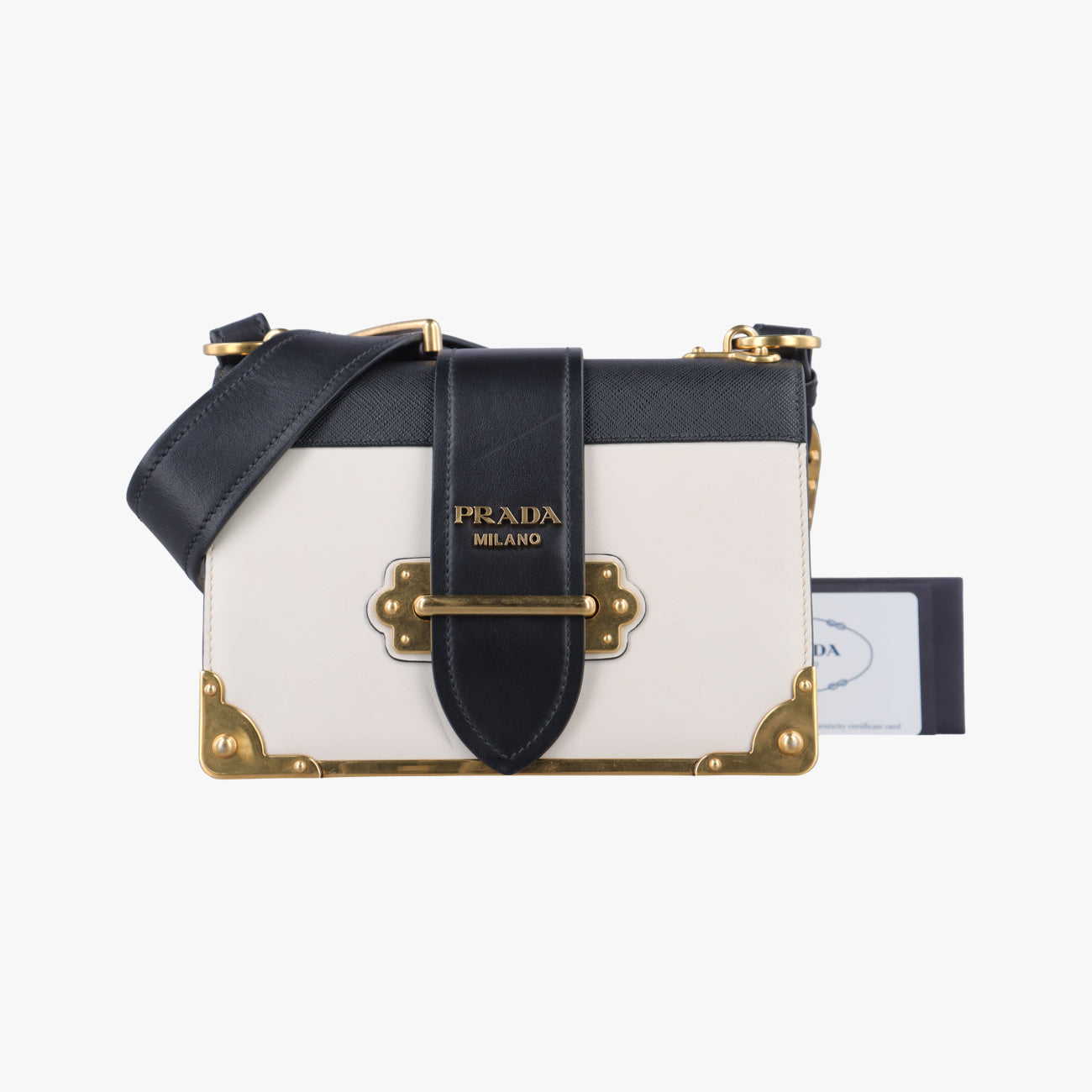 Cahier Black×white Leather×SAFFIANO Leather 1BD045 25カイエ ブラック×ホワイト レザー×サフィアーノレザー 1BD045 25