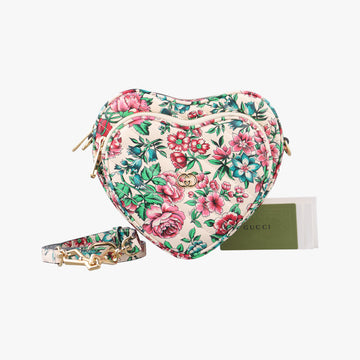 GG Marmont Flower Print Heart Multicolour Leather E040806078GGマーモント フラワー プリント ハート マルチカラー レザー 740355 E040806078
