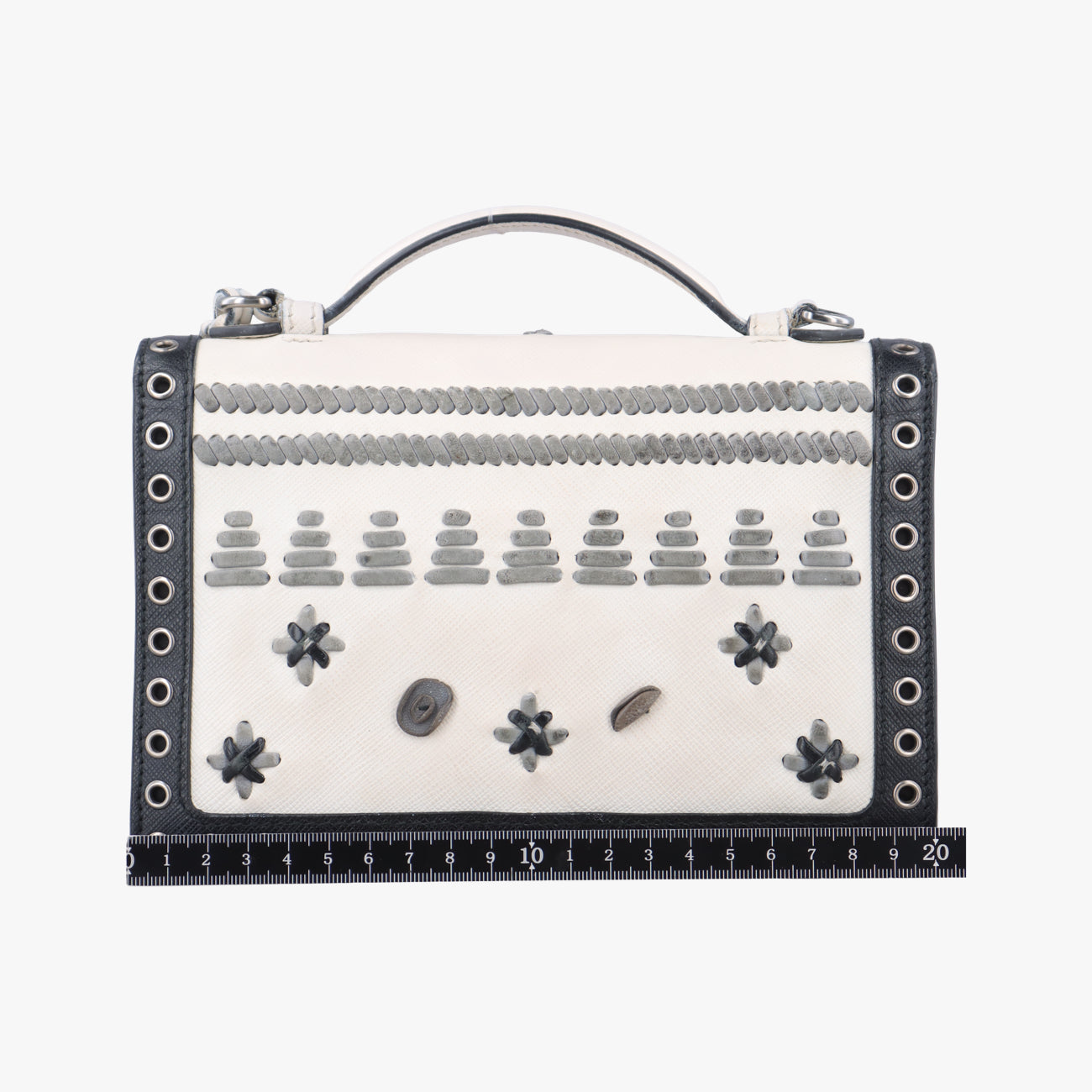 Embroidered Sound Black x White x Gray SAFFIANO Leather 110刺繍 サウンド ブラック×ホワイト×グレー サフィアーノレザー 110
