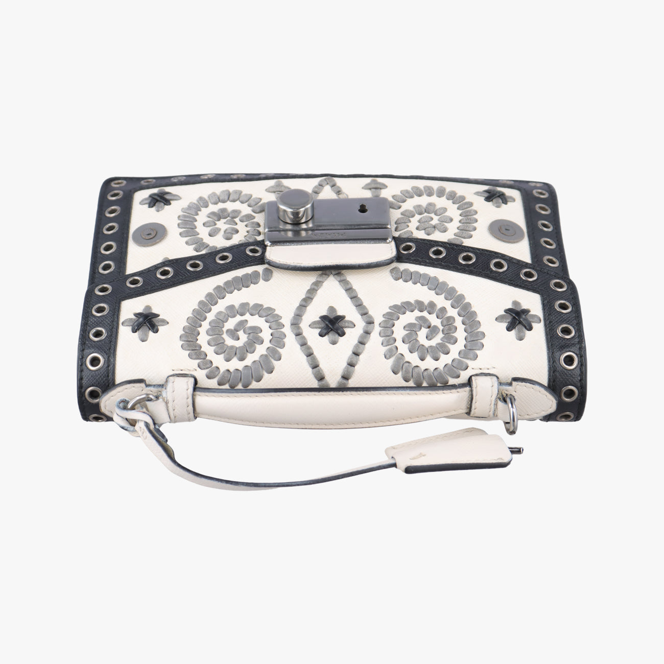 Embroidered Sound Black x White x Gray SAFFIANO Leather 110刺繍 サウンド ブラック×ホワイト×グレー サフィアーノレザー 110