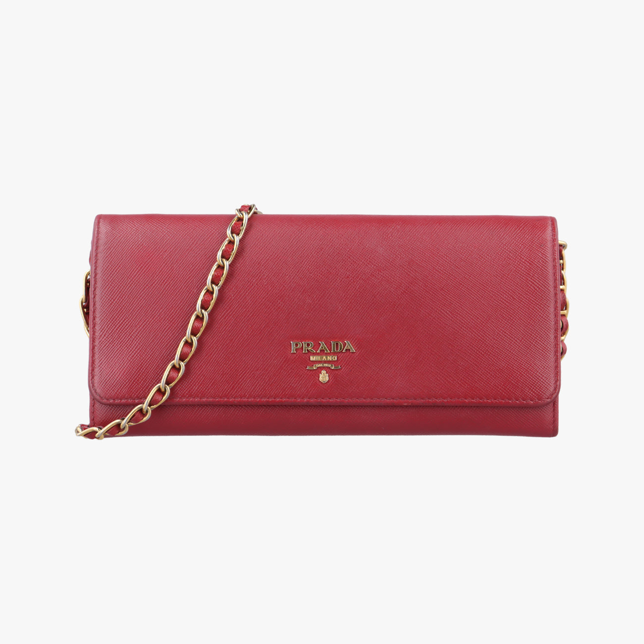 Metal Wallet on Chain Cornflower Clutch Red Saffiano Leather 1MT290 224メタル ウォレット オン チェーン コーンフラワー クラッチ レッド サフィアーノレザー 1MT290 224