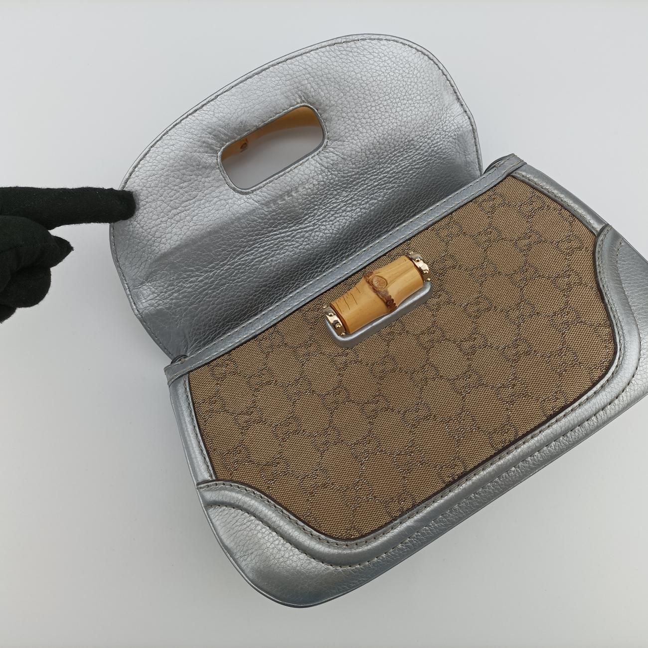 New Bamboo Beige×Silver canvas x leather 254884 G8022996ニューバンブー ベージュ×シルバー キャンバス×レザー 254884 G8022996