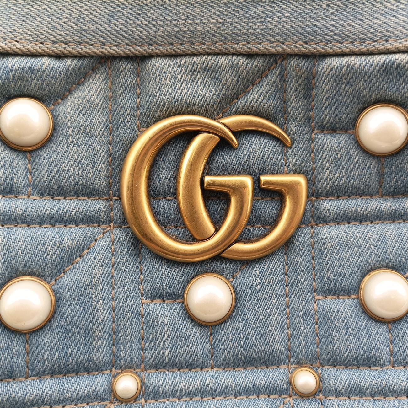 GG Marmont Blue Denim x Leather 447632 B024087403GGマーモント ブルー デニム×レザー 447632 B024087403