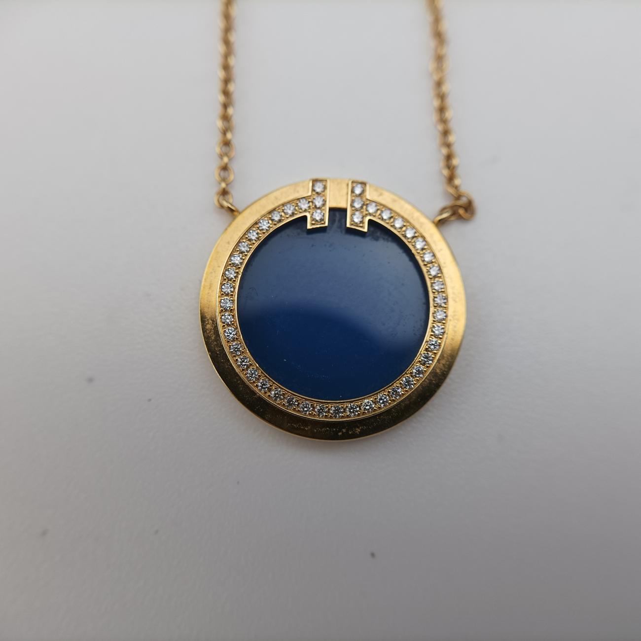 T Diamond & Mother Of Pearl Circle Pendant Blue×golden AU750 T トゥー ダイヤモンド＆マザーオブパール サークル ペンダント ブルー×ゴールド AU750 