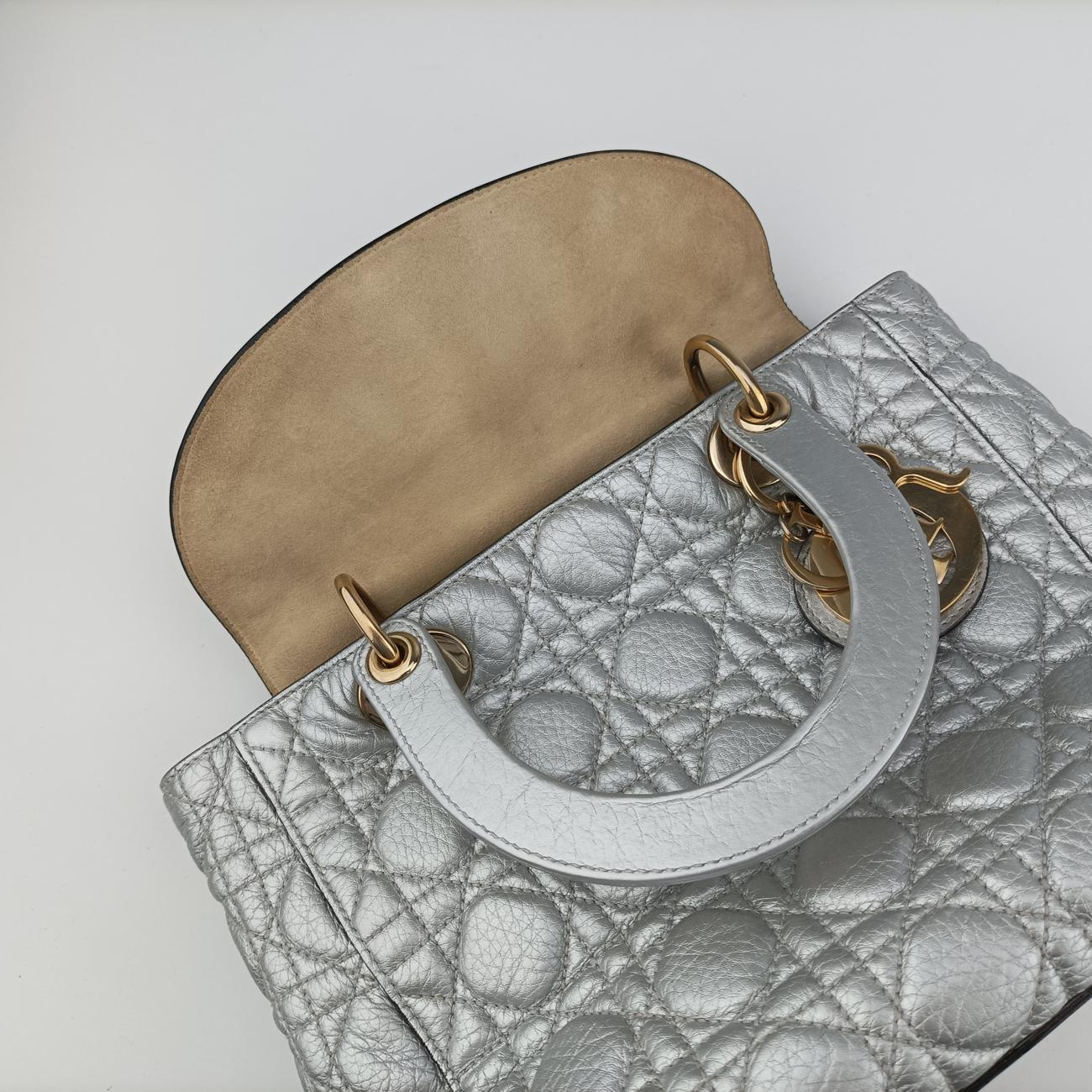 Lady Dior Silver Leather 09-BO-0137レディディオール シルバー レザー 09-BO-0137