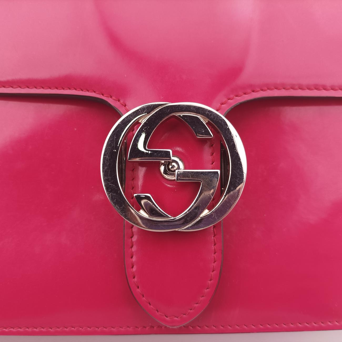 Interlocking G Pink Patent 387606 G018583152インターロッキングG ピンク パテント 387606 G018583152