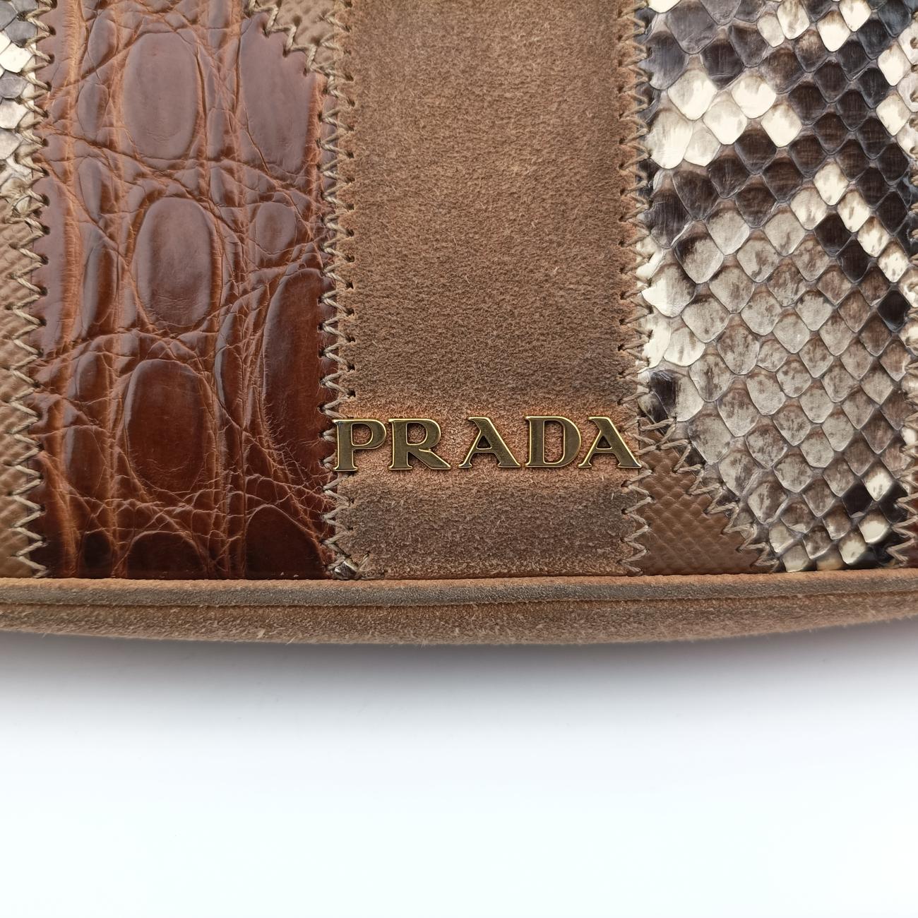 logo chain Brown×Multicolour Leather x Suede 1BD009 31/Eロゴ チェーン ブラウン ×マルチカラー レザー×スエード 1BD009 31/E