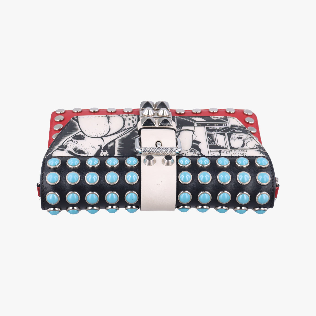 Comic Print Black x Red x Multicolor leather 1BD121 25コミック プリント ブラック×レッド×マルチカラー レザー 1BD121 25